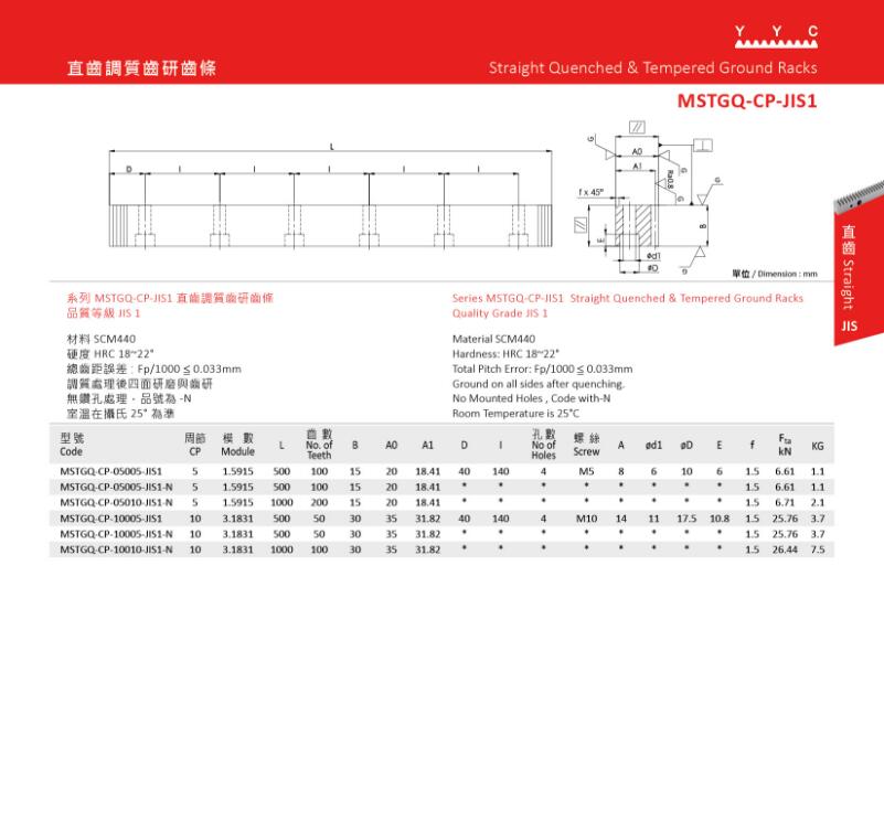 MSTGQ-CP-JIS1 直齒調質齒研齒條