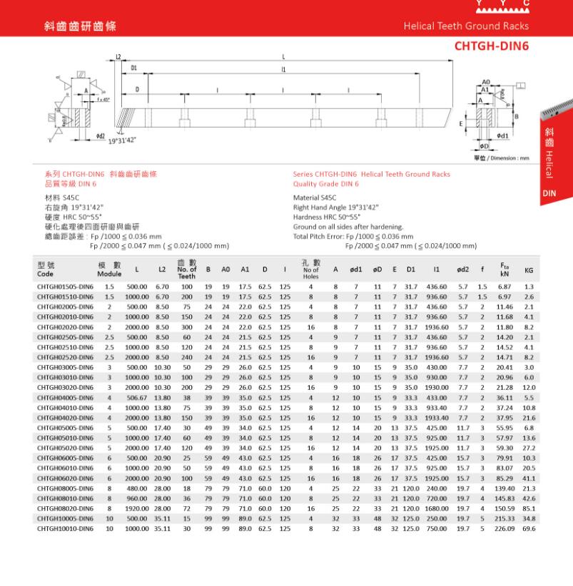 CHTGH-DIN6 斜齒齒研齒條