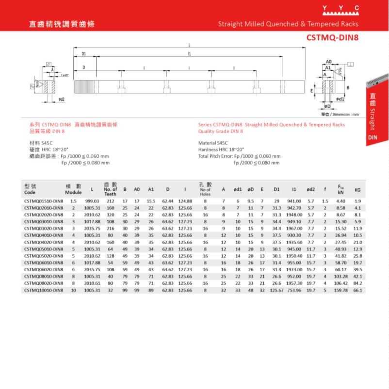 CSTMQ-DIN8 直齒精铣調質齒條